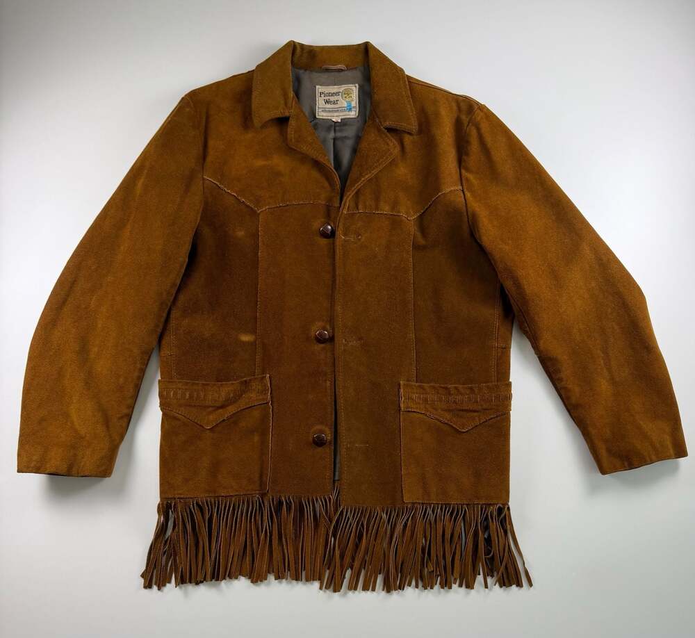 Men’s Vintage 70s Pioneer Wear Brown Suede Western Fringe Jacket 42